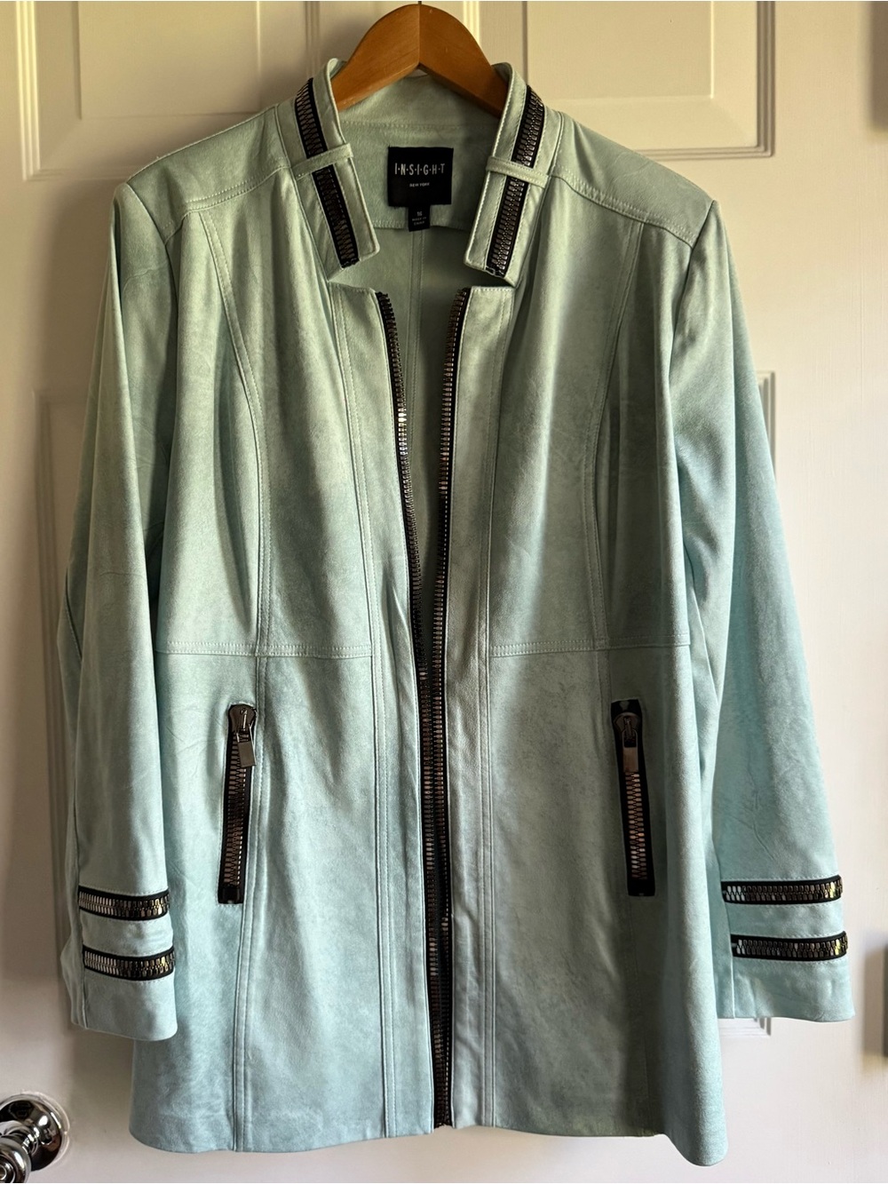 INSIGHT New York Aqua Faux Suede Moto Jacket Size 16 Zip Detail